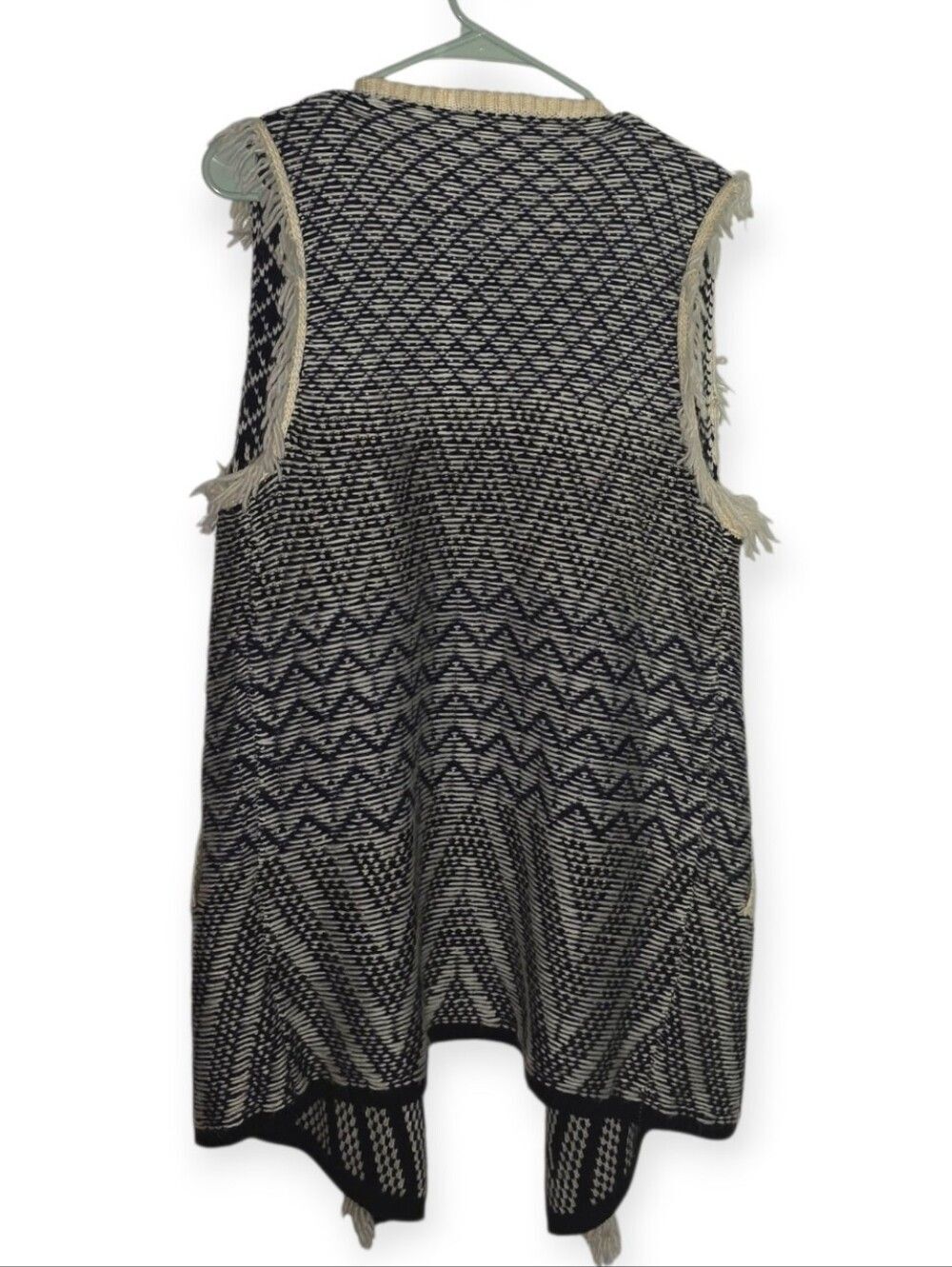 World Market Navy Cream Fringe Vest Cardigan One Size - Picture 4 of 5